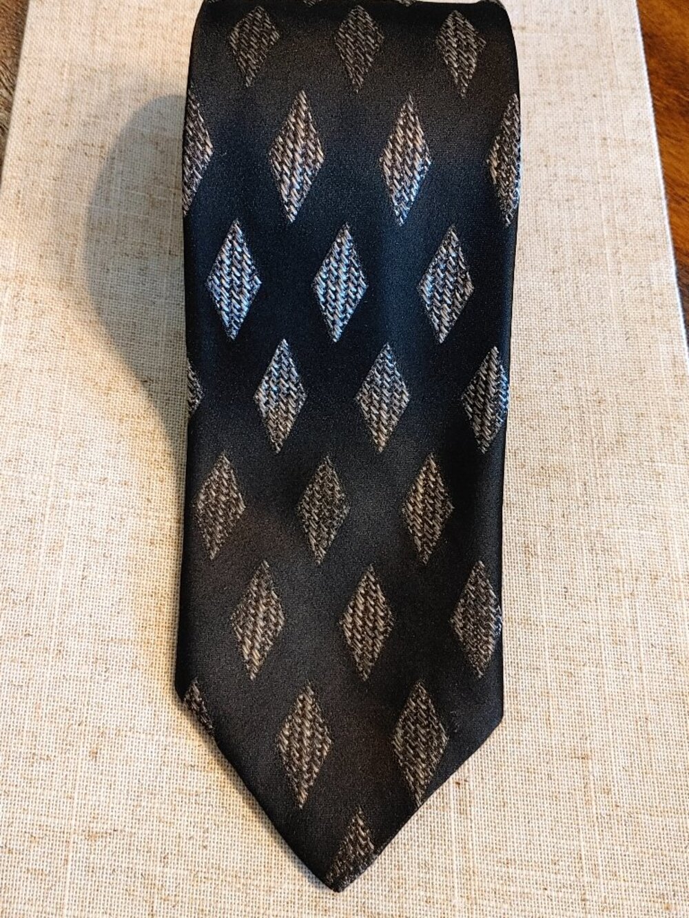 Vtg Gino Paoli Splendido Silk Tie Black Diamond Geometric Made In Italy